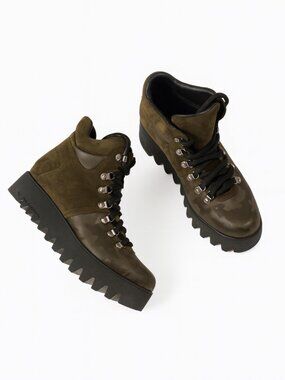 Aquatalia Darya Hiking Trail Boots Camo Luxury NWOT Lug Sole Made in Italy